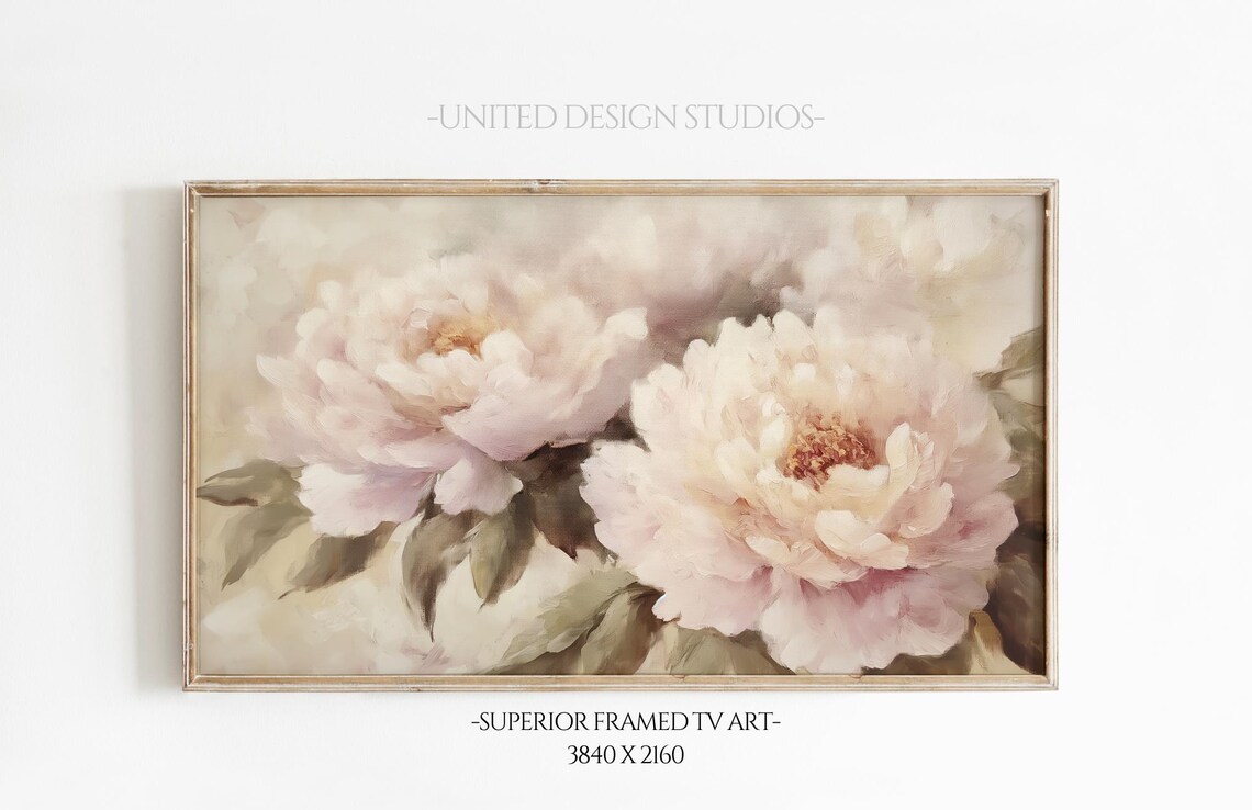 Blush Cream Peonies Soft Neutral Floral Oil Painting Art Poster