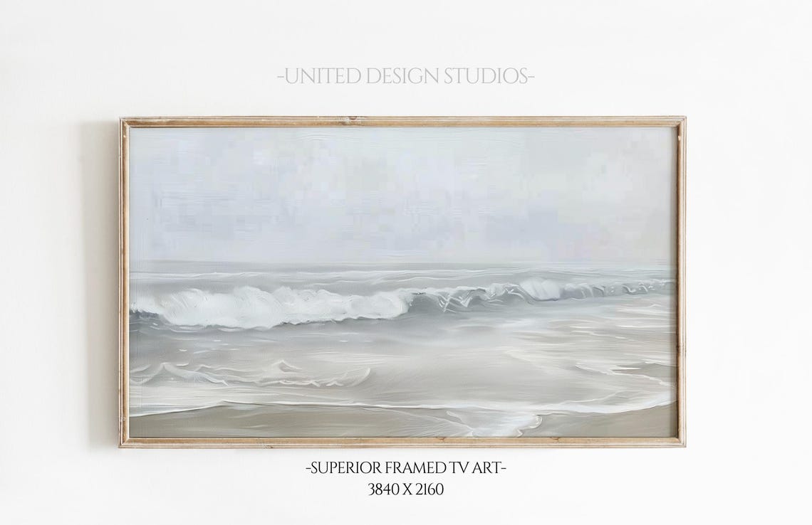 Gray Ocean Waves Minimalist Beach Neutral Coastal Seascape Poster