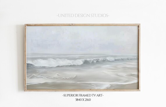 Gray Ocean Waves Minimalist Beach Neutral Coastal Seascape Poster