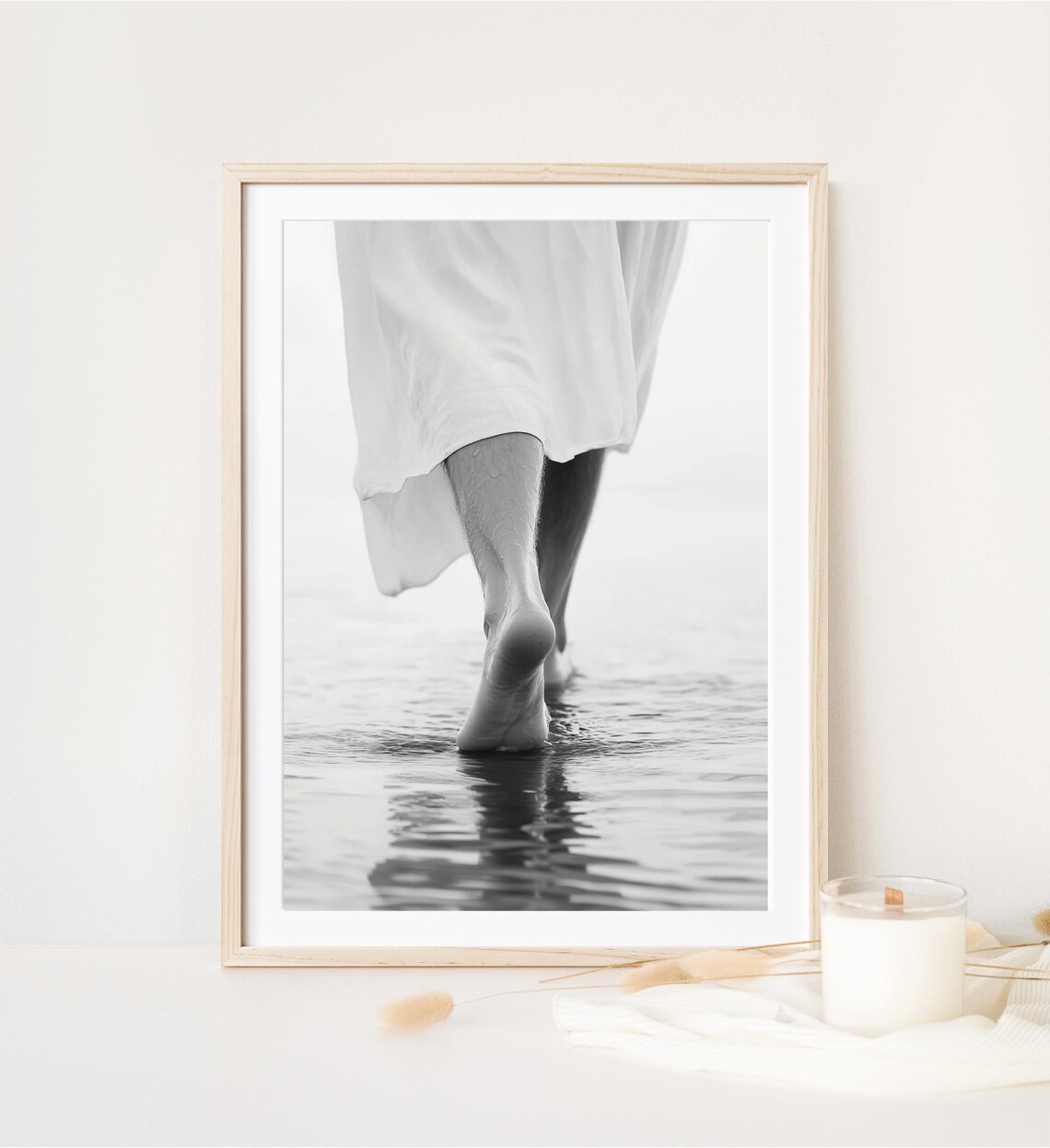 Jesus Walking On Water Bare Feet Ripple Monochrome Faith Photography Poster - Image 4