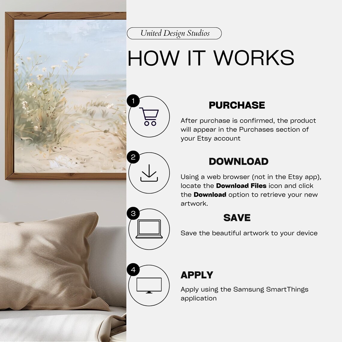 Sandy Beach Path Wildflowers Dunes Ocean Breeze Frame TV Art Poster - Image 3