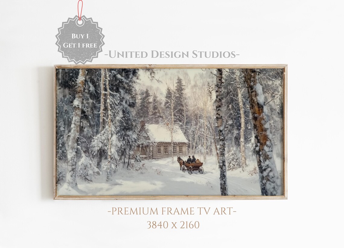 Winter Carriage Ride Landscape Art Print, Farmhouse