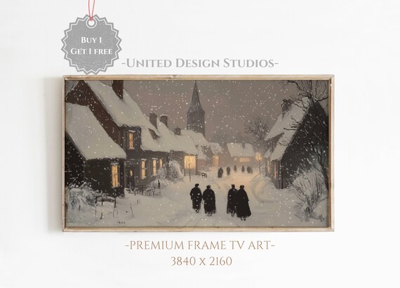 Frame Tv Winter Art Painting Of Classic Moody Winter Town Frame Tv Art Holiday Frame Tv Art Farmhouse Winter Village Frame Tv Art