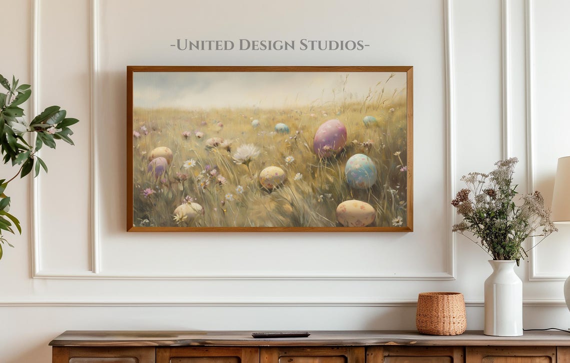 Easter Egg Hunt Pastel Eggs Flower Meadow Spring Frame TV Art Poster - Image 3