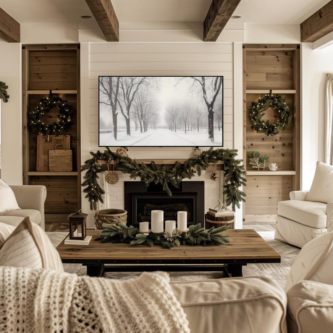 Frame Tv Winter Art Painting Of Winter Path Through Snowy Trees Farmhouse Winter Tv Art Holiday Frame Tv Art Christmas Frame Tv Art - Image 4