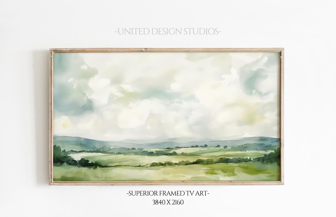 Spring Landscape Art Print, Farmhouse Watercolor Scenery