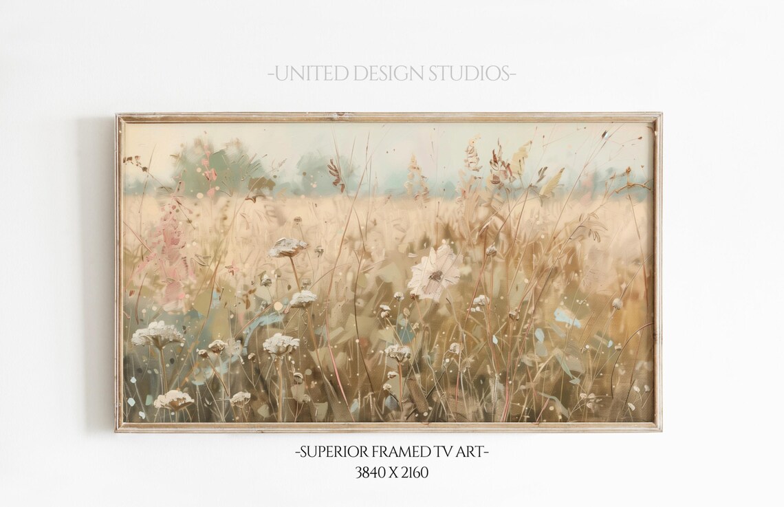 Warm Fall Wildflower Field Beige Oil Painting Meadow Art Poster