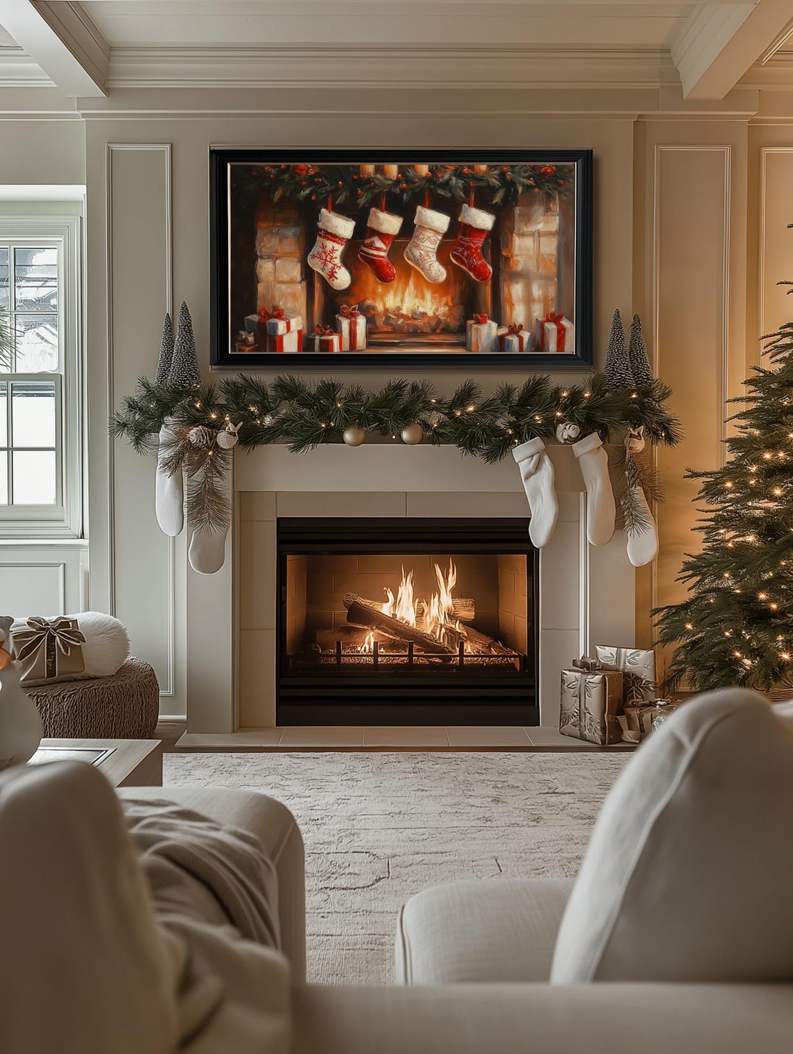 Christmas Frame Tv Art Painting Of Christmas Stockings By Fireplace Tv Art Holiday Frame Tv Art Frame Tv Art Christmas Painting - Image 2