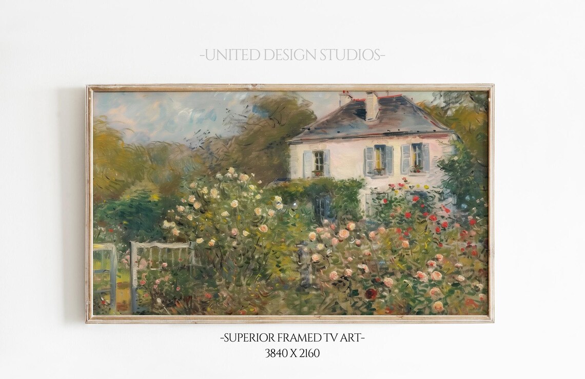 Summer Rose Garden Vintage Oil Painting Art Print