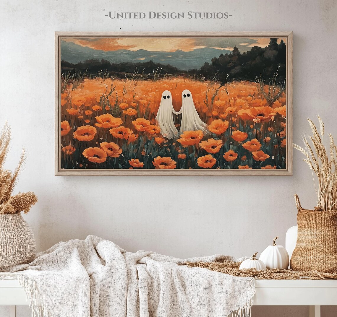 Halloween Ghosts in a Floral Field Art Print - Image 4