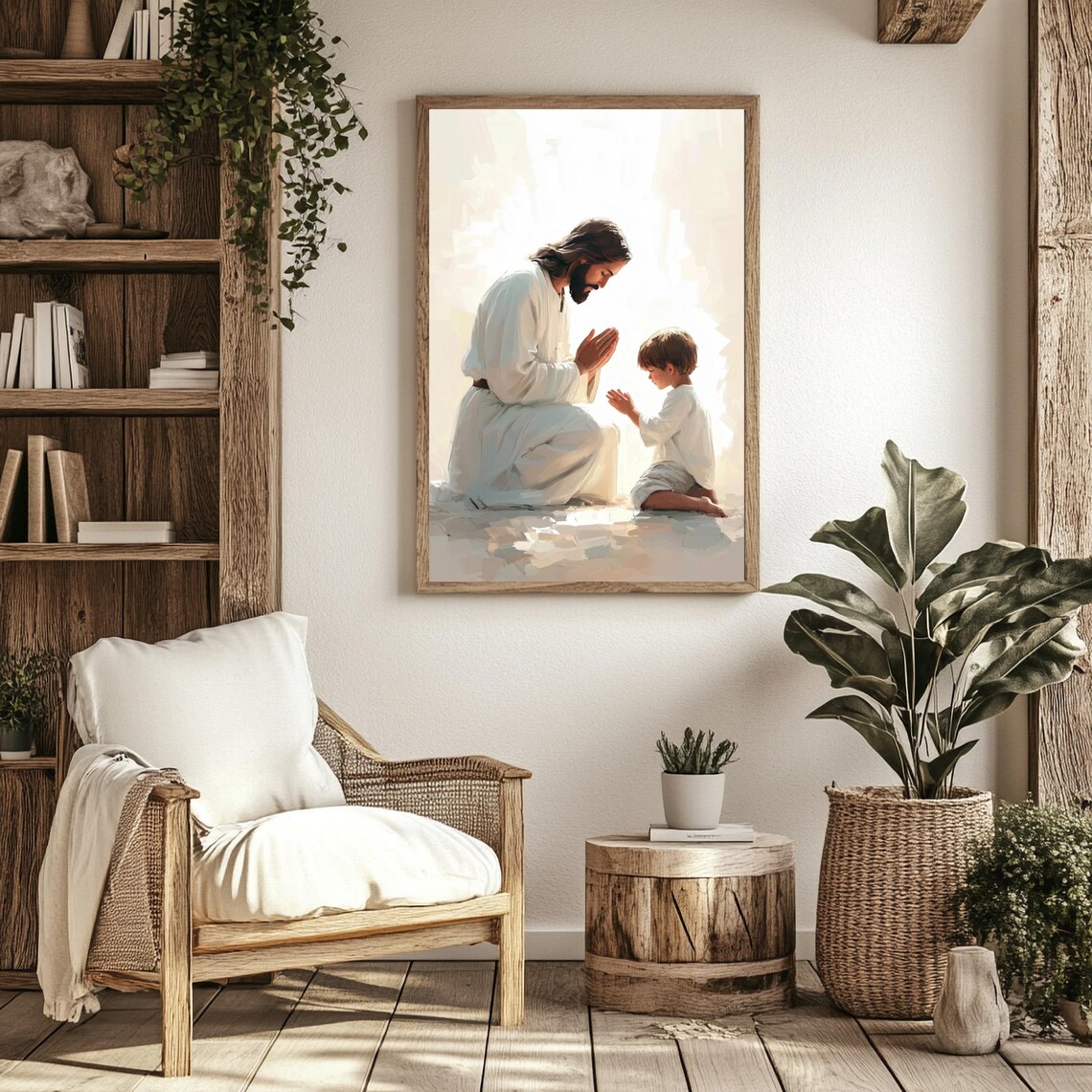 Jesus Praying With Boy, Modern Christian Art - Image 2