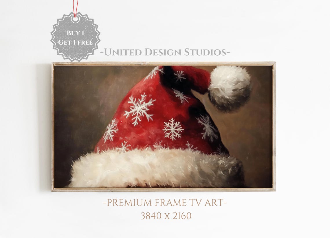 Frame Tv Winter Art Classic Neutral Painting Of Santas Hat Frame Tv Art Farmhouse Christmas Tv Art Holiday Frame Tv Art