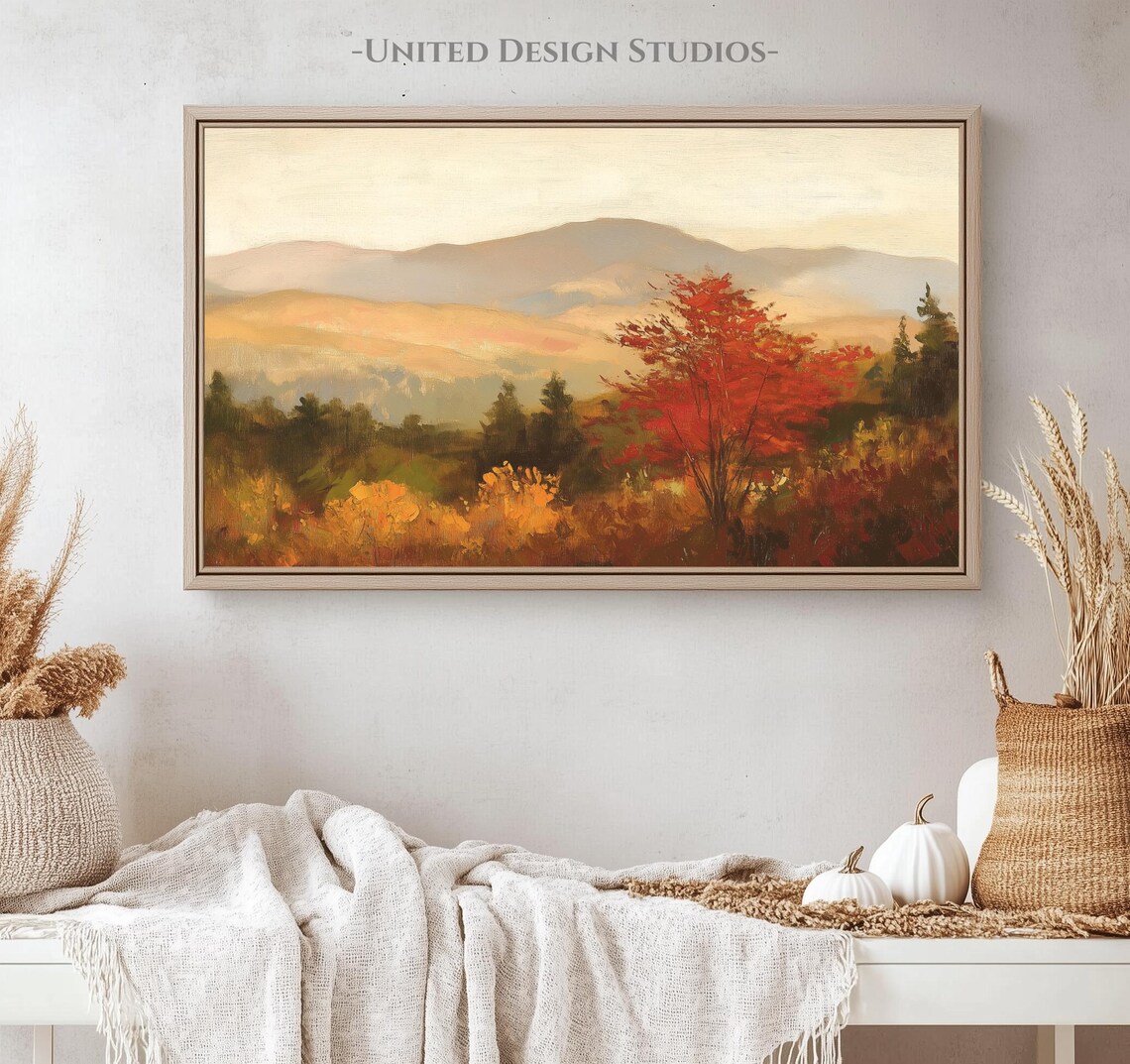 Fall Mountain Landscape Golden Hills Red Autumn Tree Panoramic Poster - Image 4