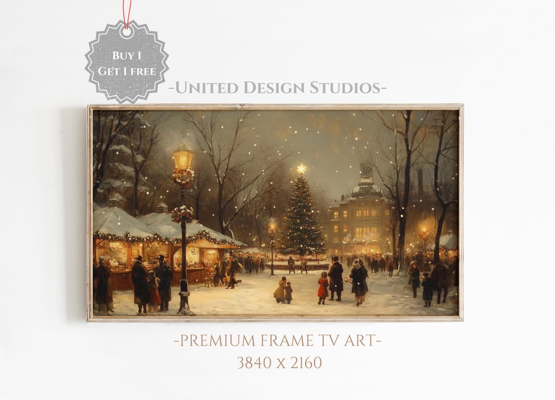 Christmas Frame Tv Art Winter Christmas Village Tv Art Neutral Painting Of Holiday Market Frame Tv Art Frame Tv Art Christmas
