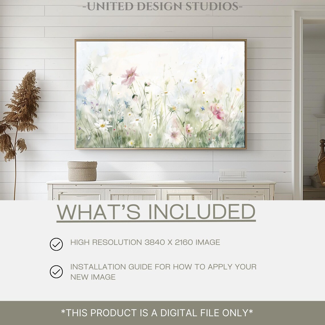Spring Wildflower Meadow Cosmos Daisies Watercolor Art Poster - Image 2