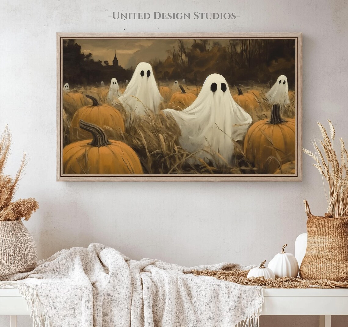 Halloween Ghosts in Pumpkin Patch Spooky Fall Night Frame TV Art Poster - Image 4