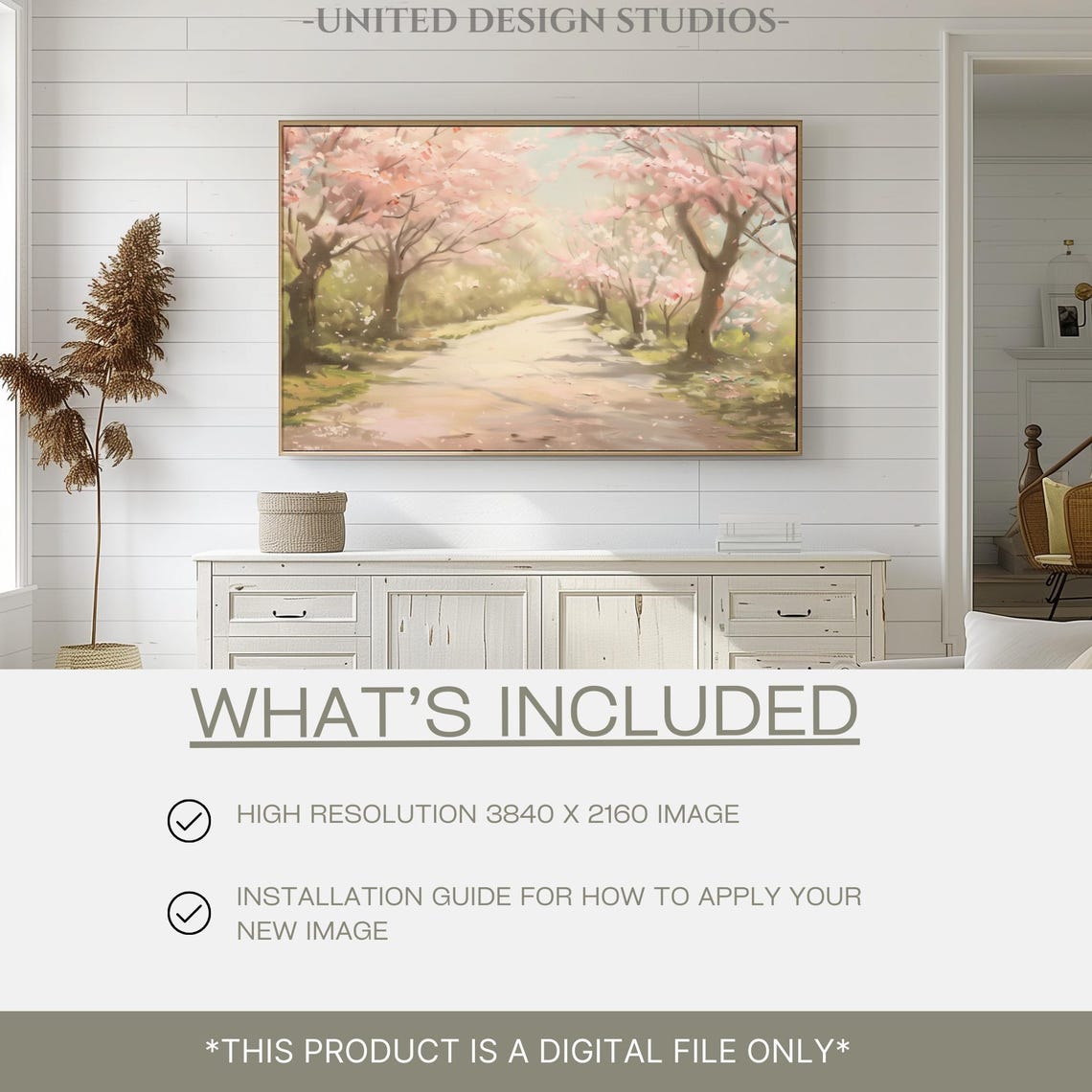 Cherry Blossom Trees Pink Petals Path Spring Painting Poster - Image 2