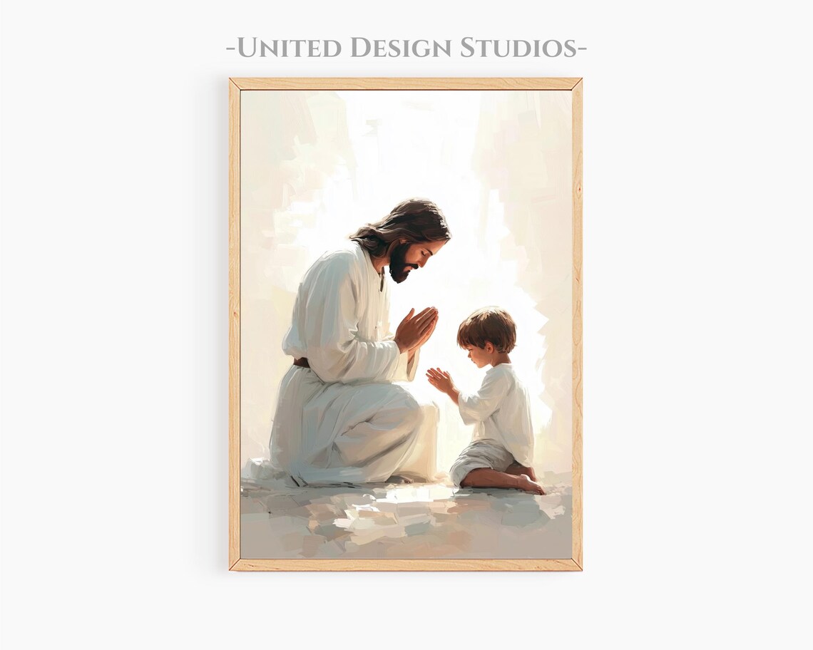 Jesus Praying With Boy, Modern Christian Art