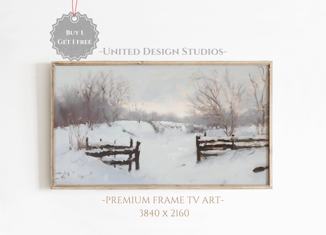 Frame Tv Winter Art Winter Landscape Painting Of Snowy Field Frame Tv Art Farmhouse Winter Landscape Tv Art Cottagecore Winter Tv Art
