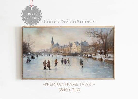 Christmas Ice Skater Village Winter Landscape Art Print