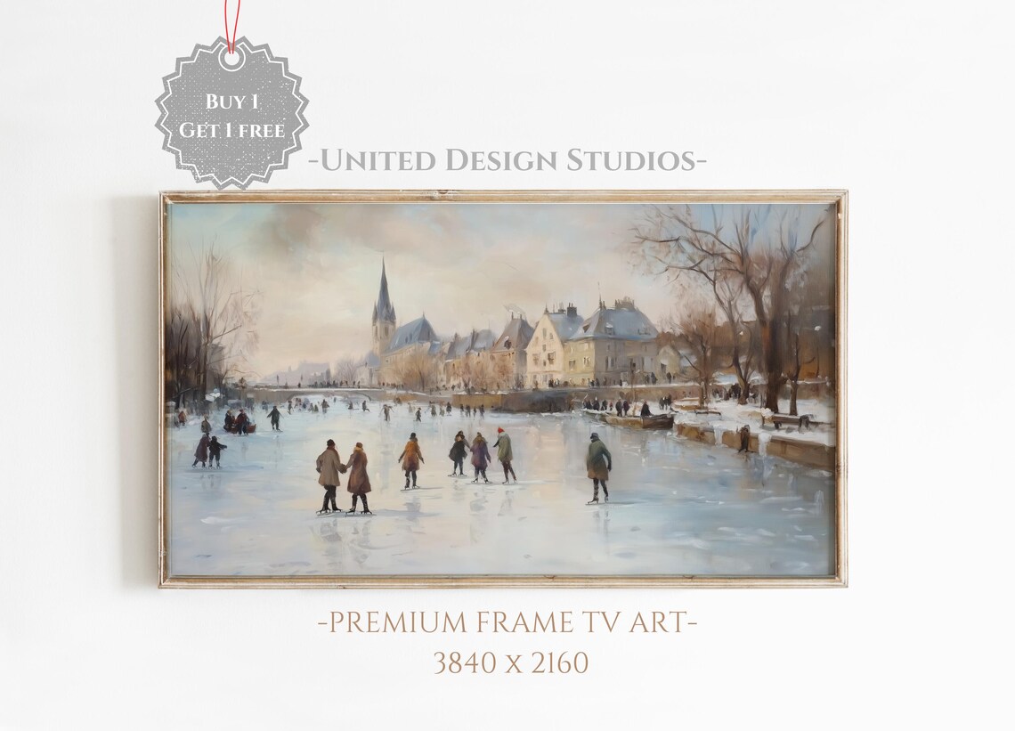 Christmas Ice Skater Village Winter Landscape Art Print