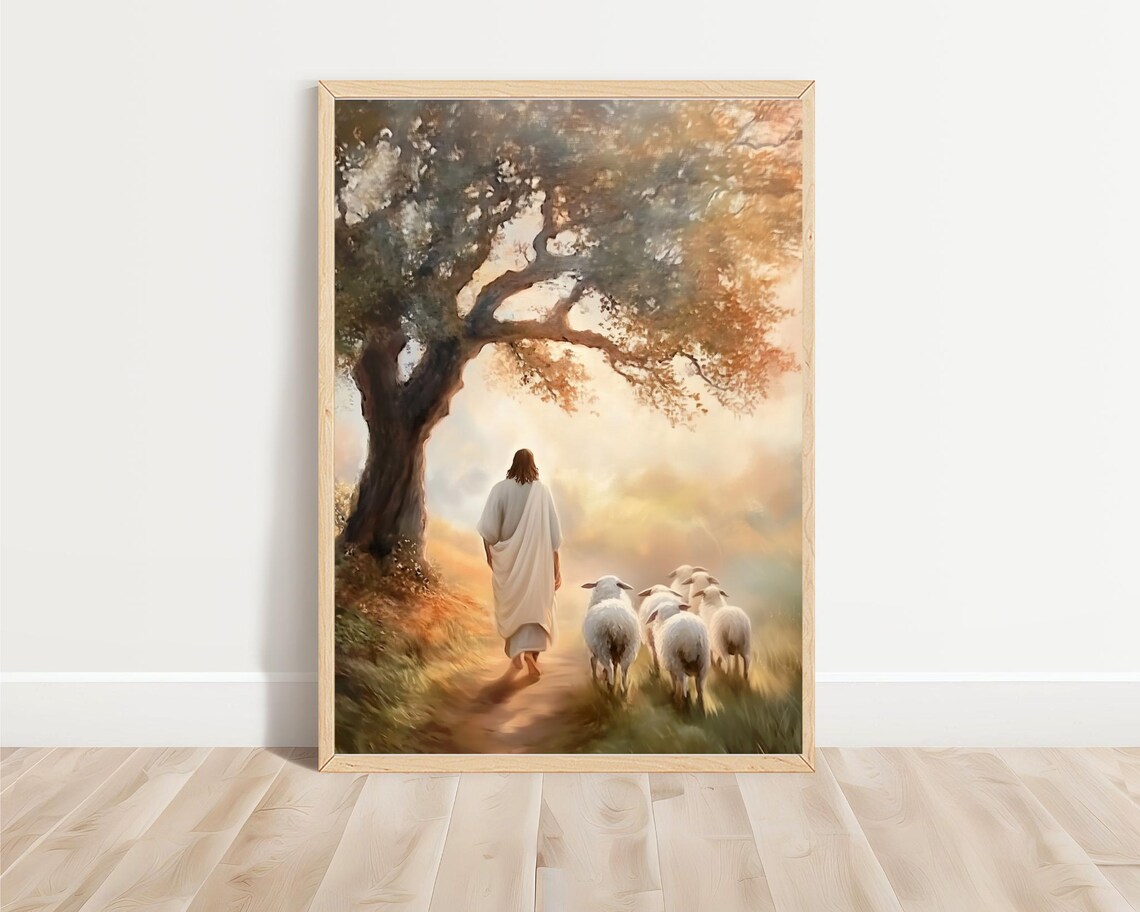 Jesus Watching Over His Flock Modern Christian Art - Image 3