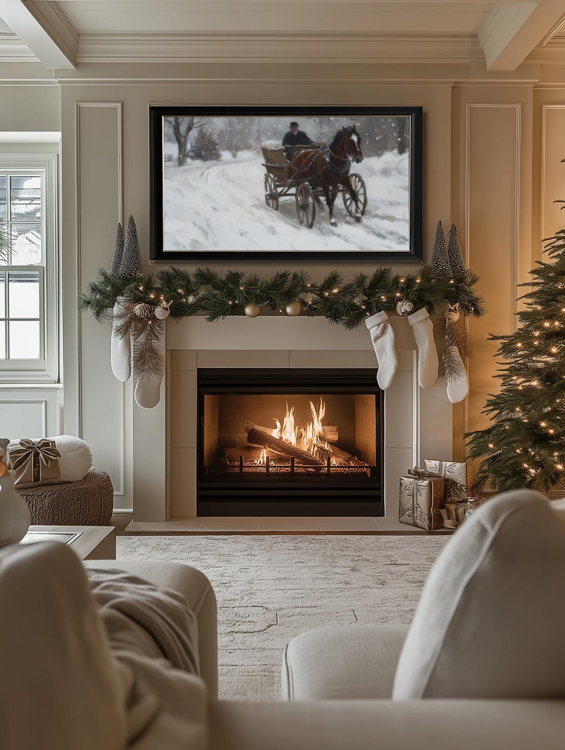 Christmas Frame Tv Art Christmas Painting Of Sleigh In Snow Frame Tv Art Classic Christmas Tv Art Winter Tv Art Farmhouse Christmas - Image 2