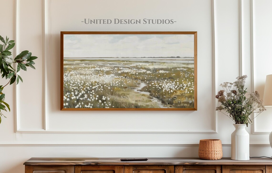 Muted Wildflower Field Green Gold Oil Painting Meadow Poster - Image 4