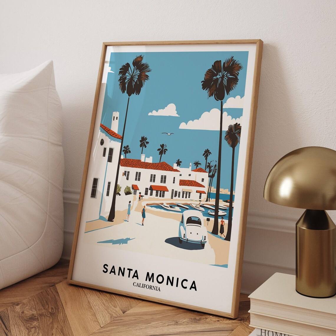 Santa Monica California Beach Harbor Vintage Sunset Travel Poster