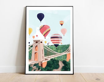 Bristol Hot Air Balloon and Clifton Bridge Art Print
