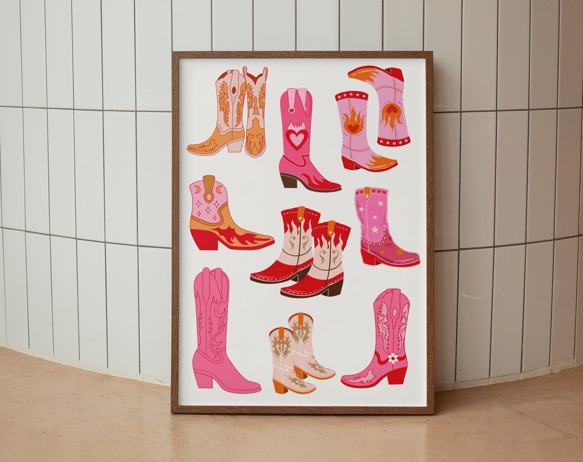 Pink Cowboy Boots Western Rodeo Girl Fashion Illustration Poster