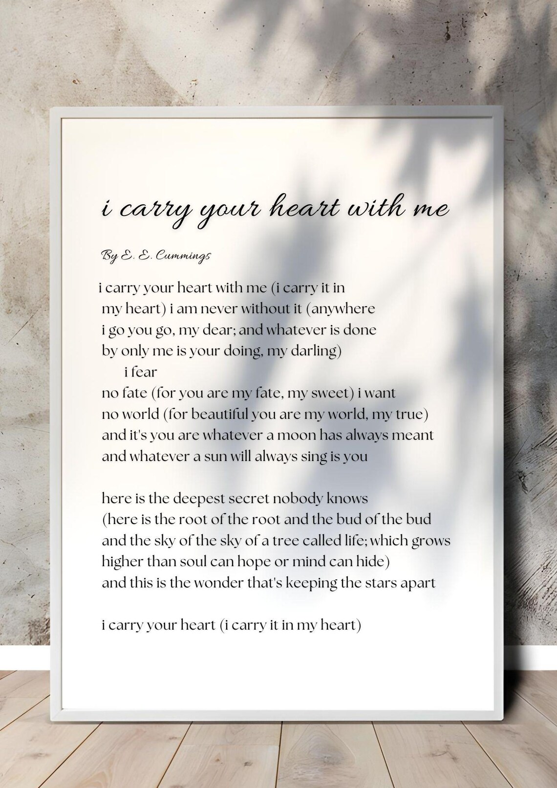 E E Cummings I Carry Your Heart Poem Floral Love Poetry Wall Art Print - Image 4