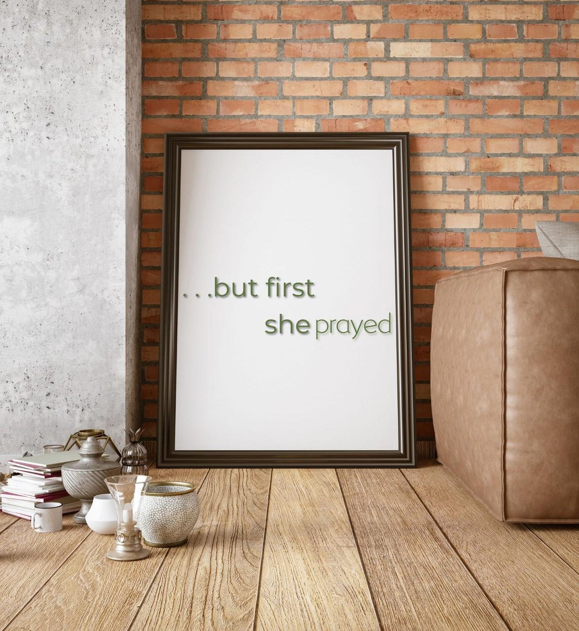But First She Prayed Minimalist Christian Faith Quote Wall Art Poster - Image 4