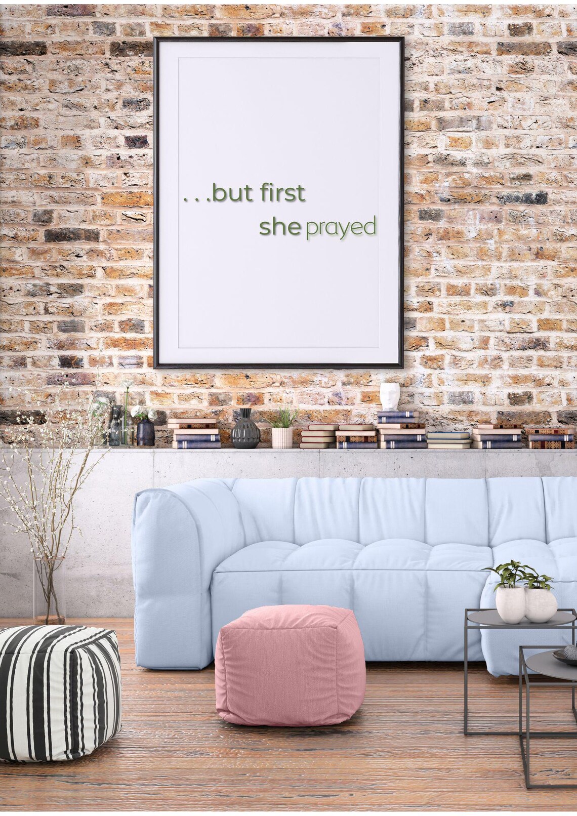 But First She Prayed Minimalist Christian Faith Quote Wall Art Poster - Image 2
