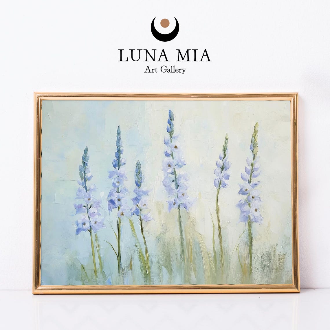 Lavender Delphinium Spikes Pastel Blue Floral Oil Art Wall Print