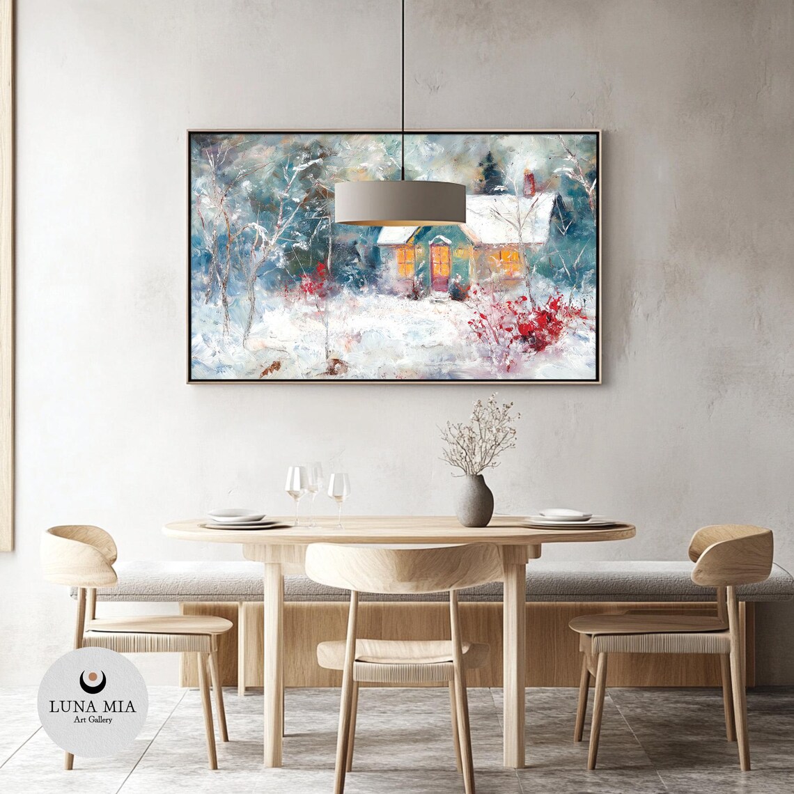 Cozy Snowy Cabin With Glowing Windows In A Winter Snowstorm Scene Poster - Image 3