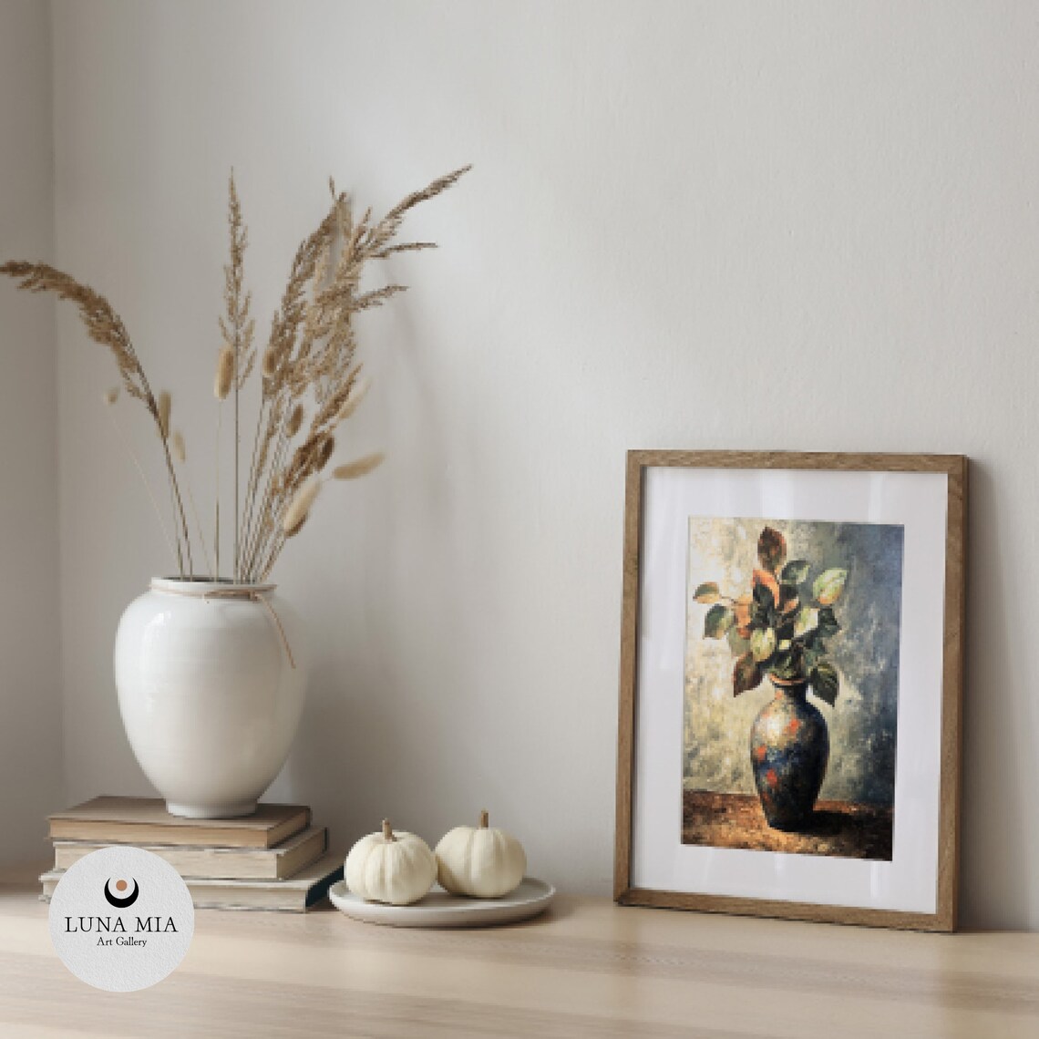 Dark Vase Green Foliage Branches Moody Still Life Oil Painting Poster - Image 5
