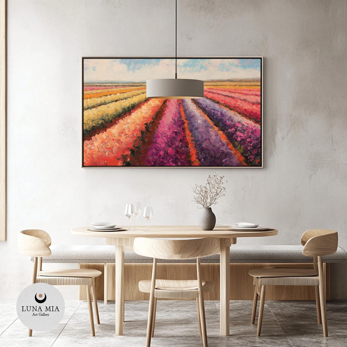 Vibrant Rainbow Flower Fields Rows Impressionist Floral Art Poster - Image 3