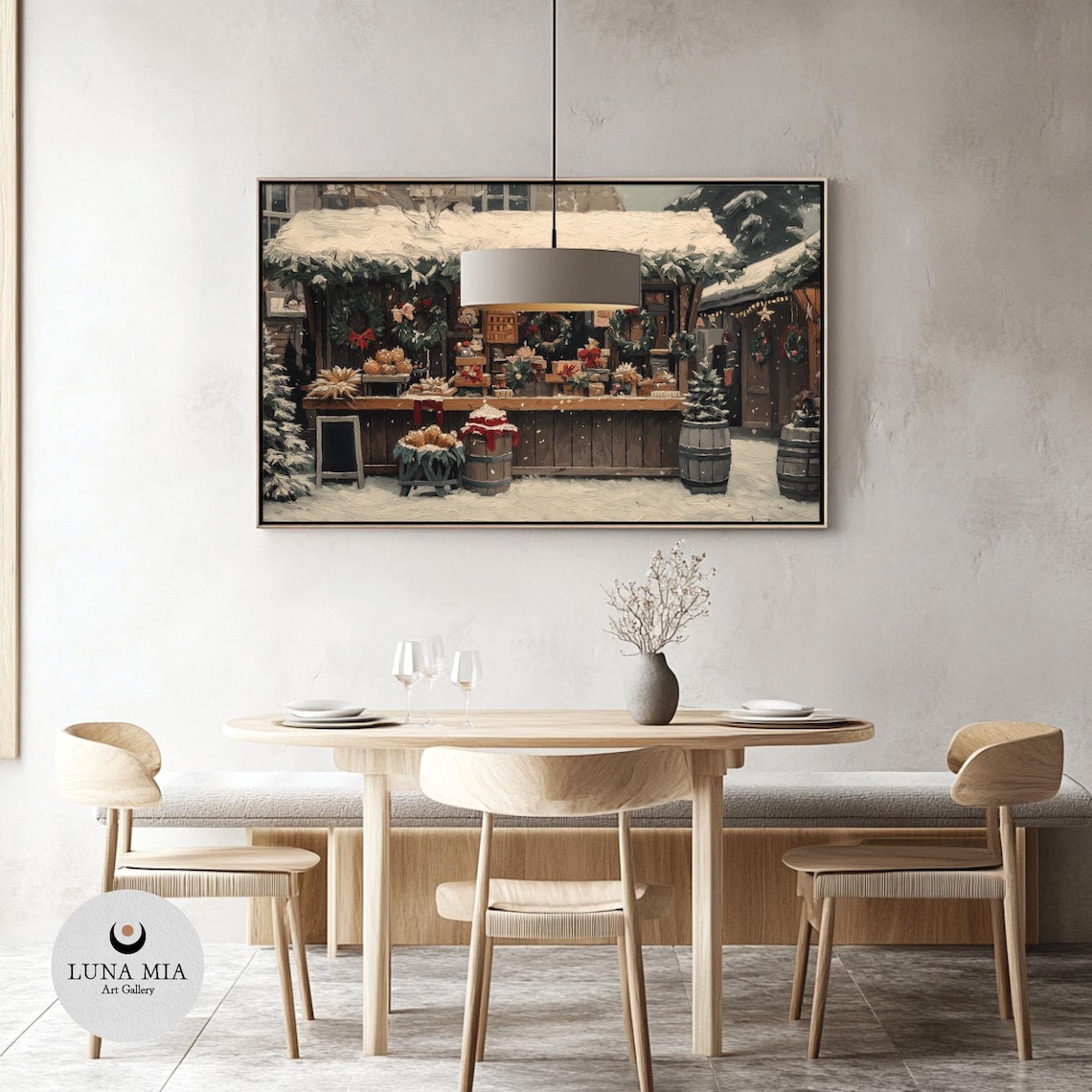 Cozy Christmas Market Stall With Wreaths And Gifts In The Snow Poster - Image 3