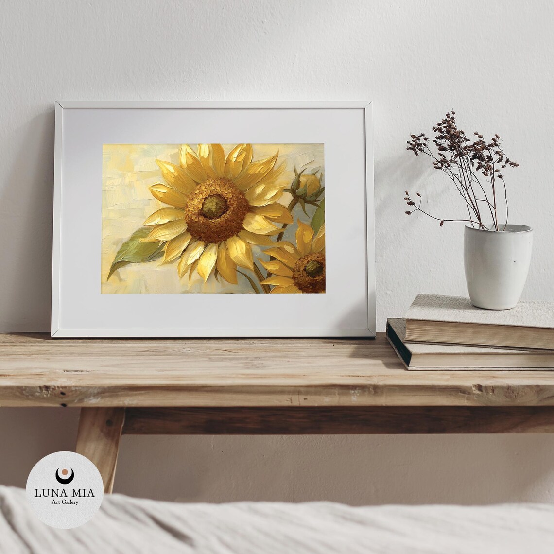 Golden Sunflower Close Up In Textured Impasto Oil Painting Poster - Image 3