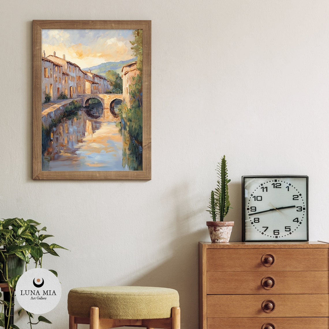 Charming European Village Canal Stone Bridge Golden Hour Poster - Image 3