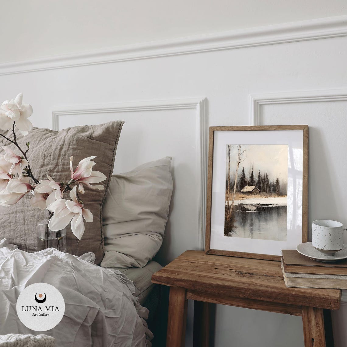 Serene Vintage Country House By Lake Wall Art Rustic Home Dcor Instant Charming Landscape - Image 2