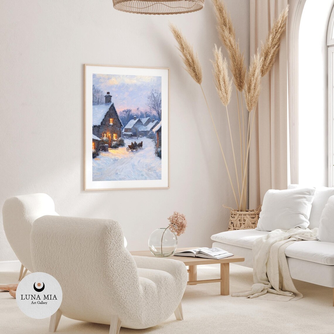 Snowy Village Street Horse Carriage Winter Oil Painting Poster - Image 3