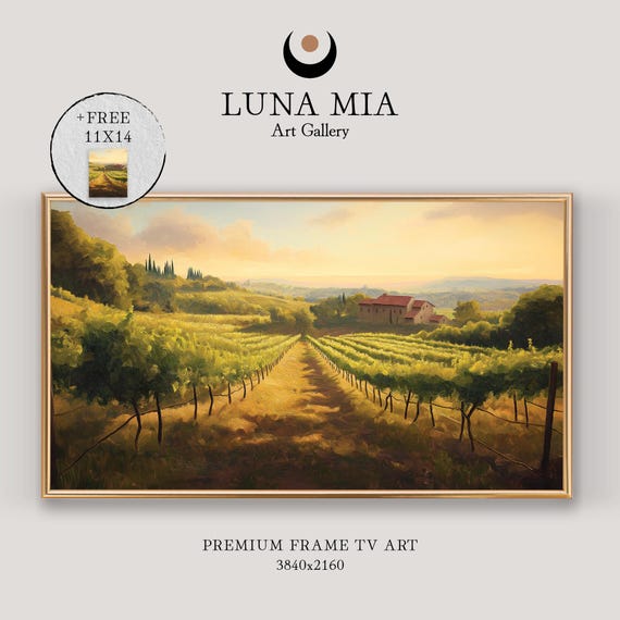Vintage Rustic Vineyard Art For Tv Frame Serene Countryside Landscape Village Scene Vintage Style Wall Art Tv Frame Display