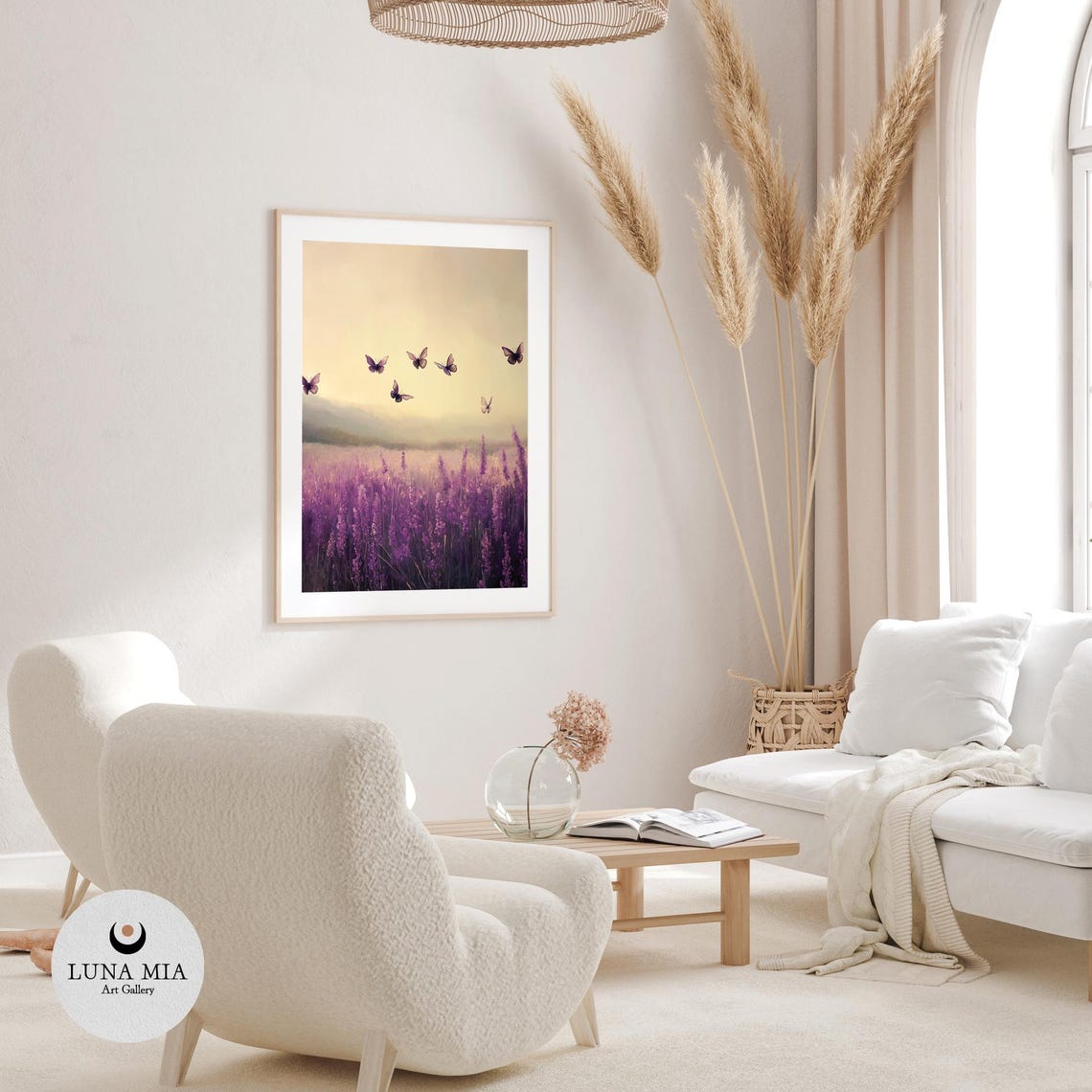 Butterflies Over A Lavender Field At Golden Hour Dreamy Purple Poster - Image 3