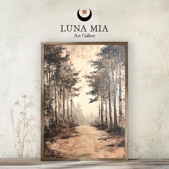 Tranquil Forest Oil Painting In Earthy Tones Serene Woodland Wall Art For Warm Nature Inspired Decor