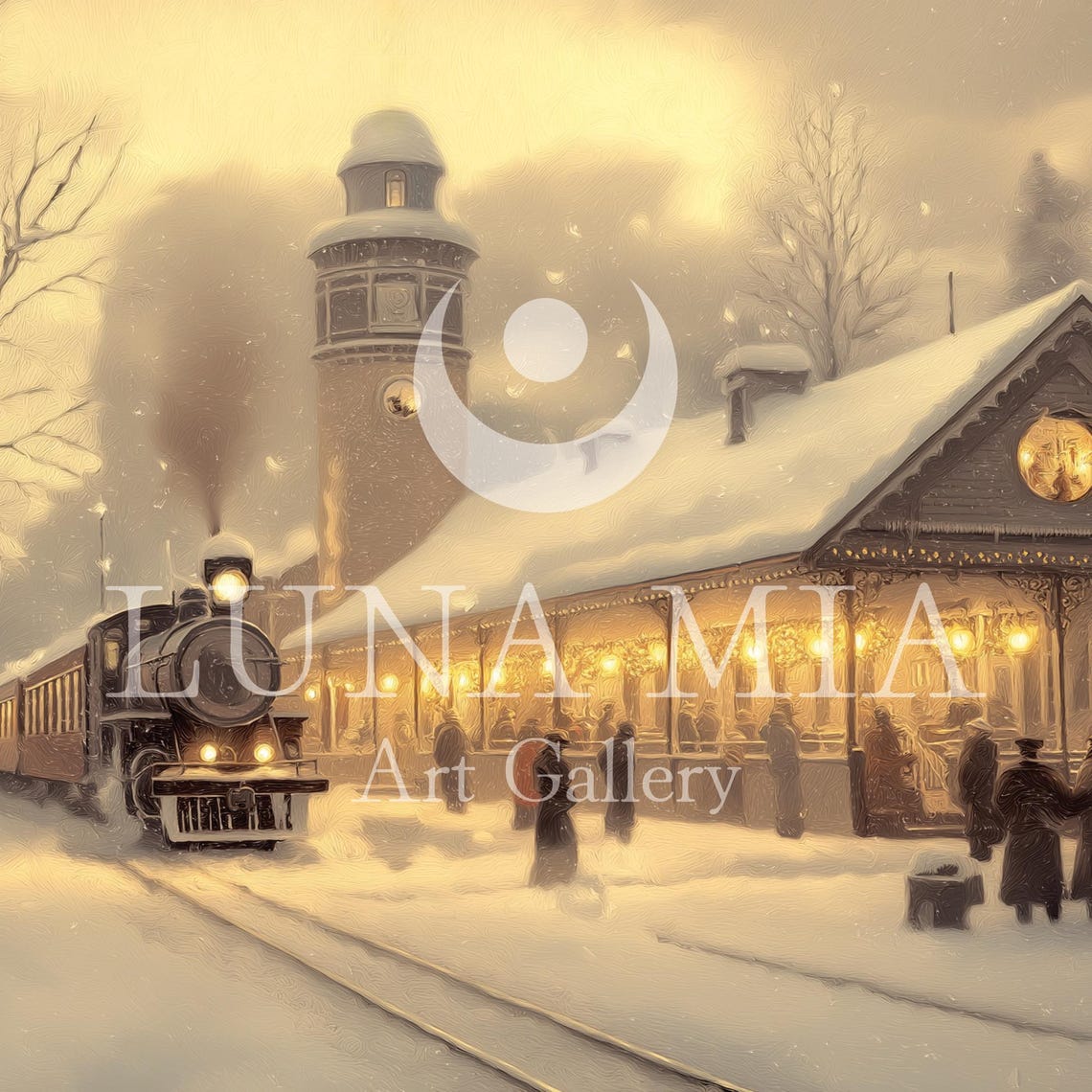 Warm Rustic Snowy Train Station Art For Tv Frame Festive Holiday Scene Home Decor - Image 5