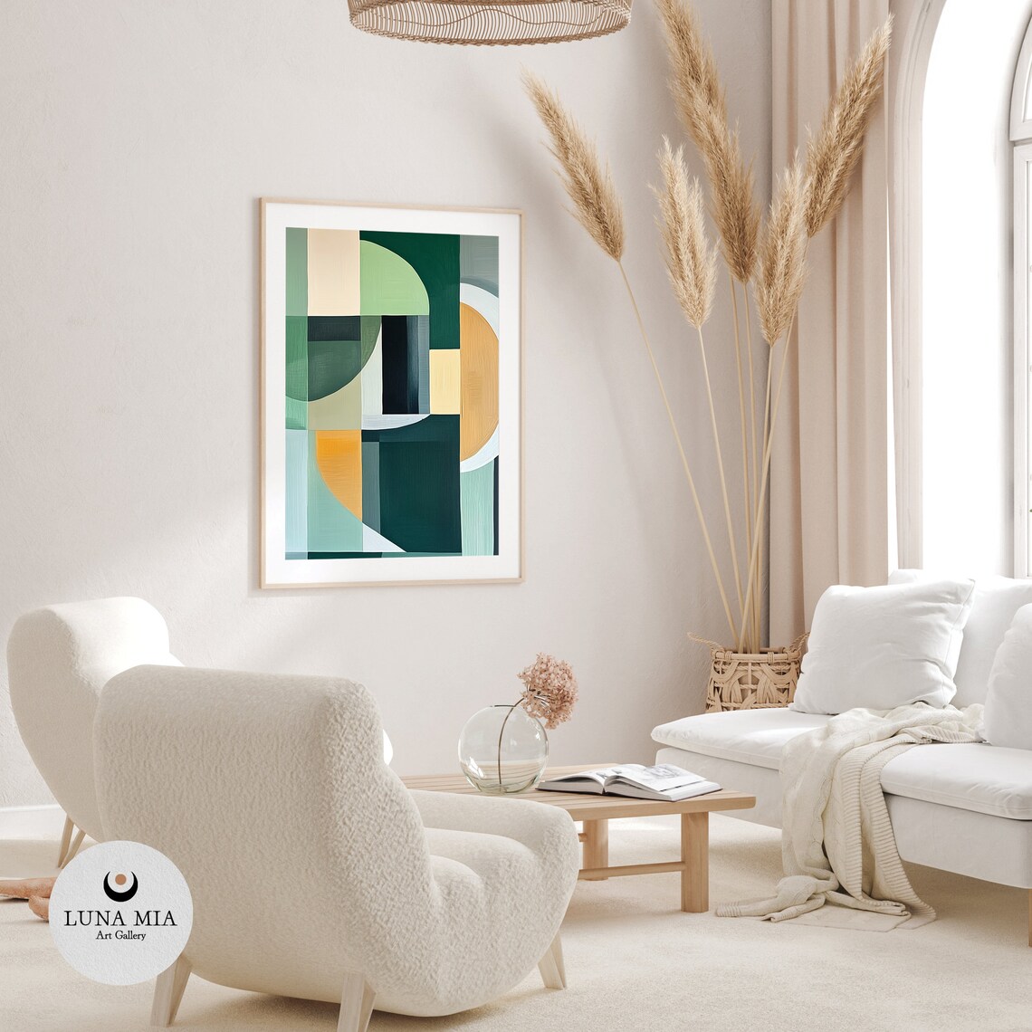 Green And Yellow Geometric Scandinavian Style Art Print - Image 2