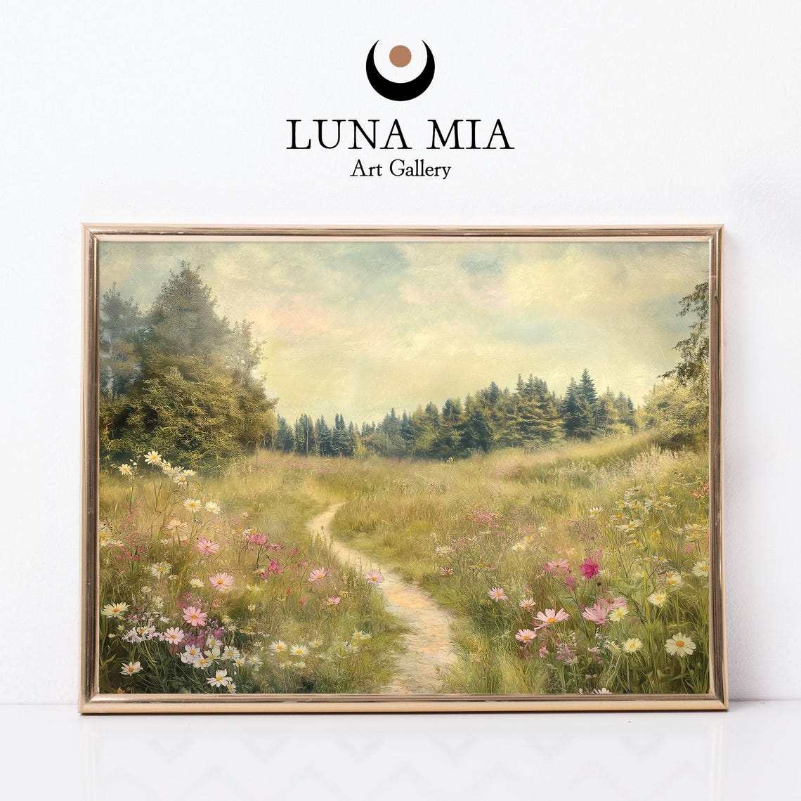 Wildflower Meadow Path in Soft Light Pastel Nature Landscape Poster