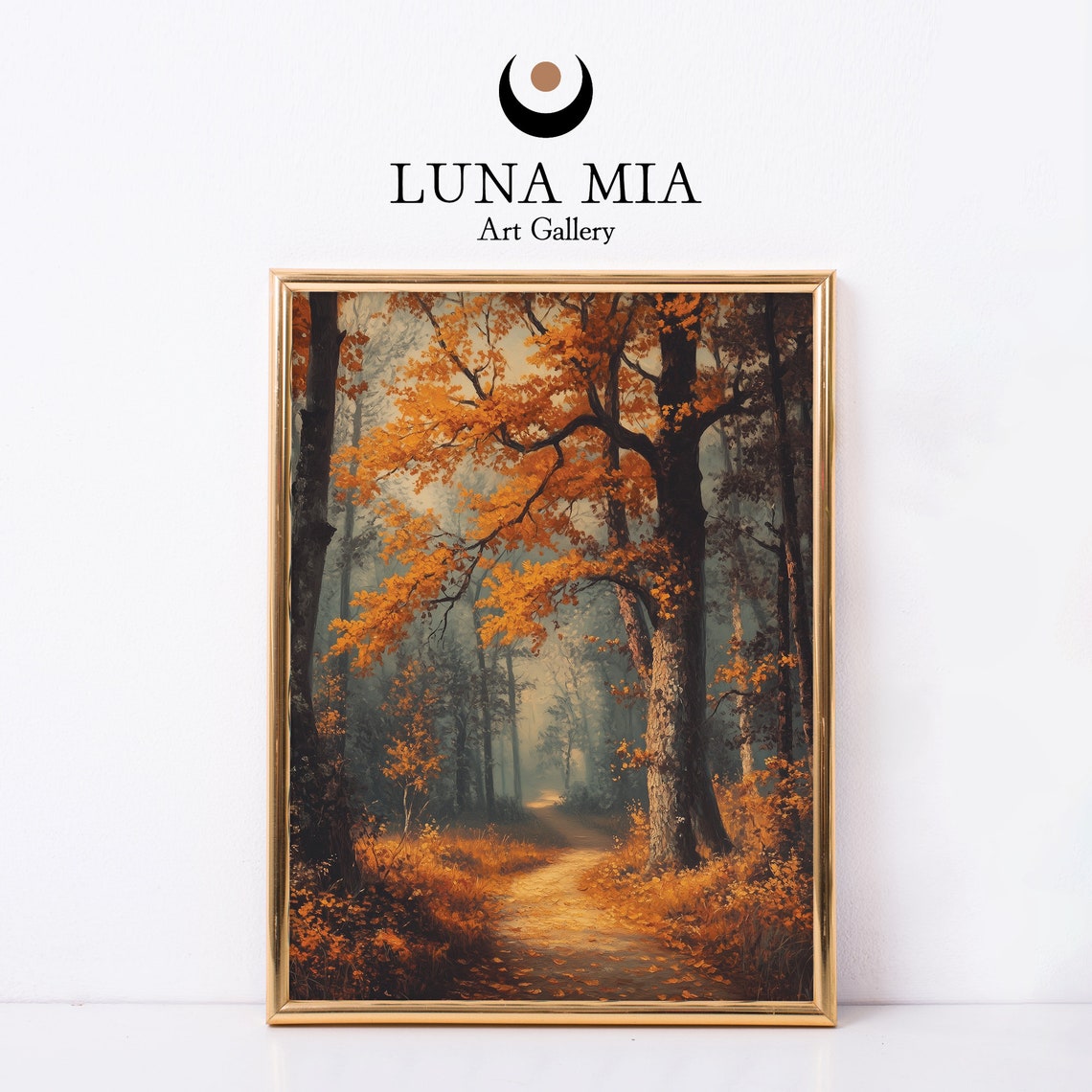 Winding Golden Autumn Forest Path With Fall Foliage Art Poster